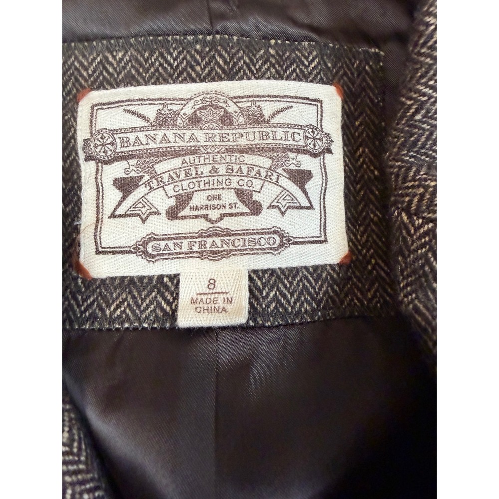 Banana Republic Heritage Wool Linen Herringbone Blazer Brown Elbow Patch Size 8 - Picture 2 of 10